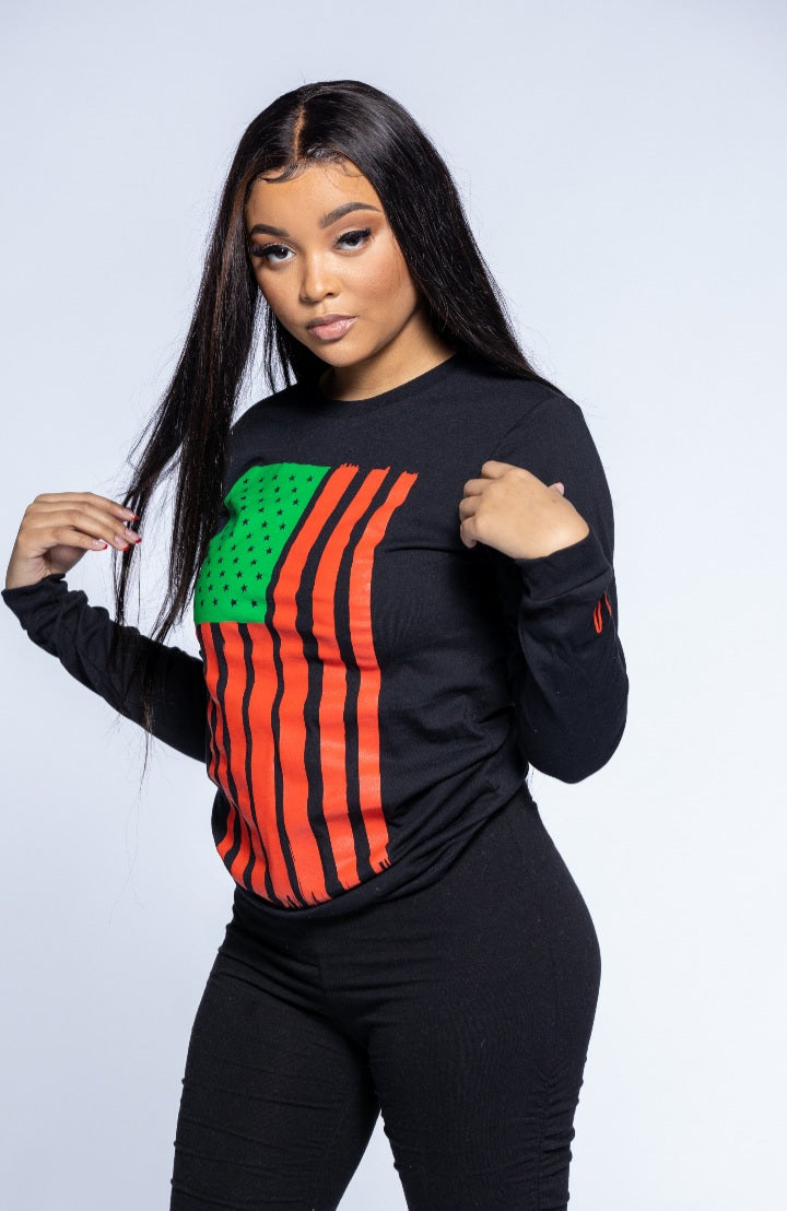 Black American flag Tshirt (long sleeve)
